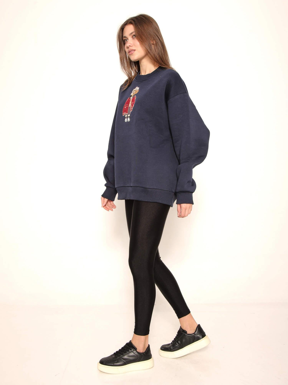 Ayıcık Nakışlı Sweatshirt 36910 LacivertCoral