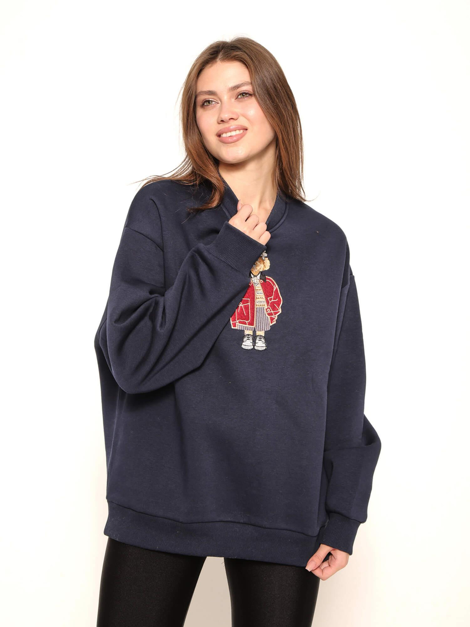 Ayıcık Nakışlı Sweatshirt 36910 LacivertCoral