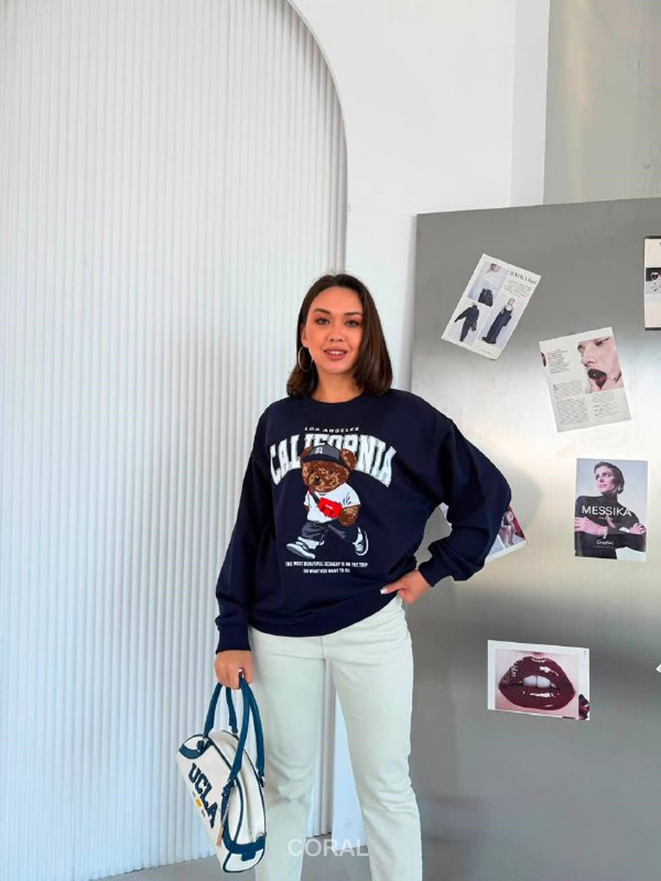 Ayıcık Yazılı SweatShirt 5919 LacivertCoral