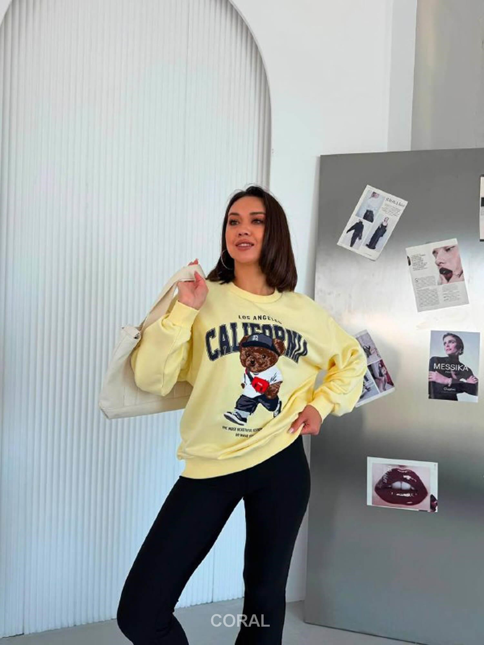 Ayıcık Yazılı SweatShirt 5919 SarıCoral