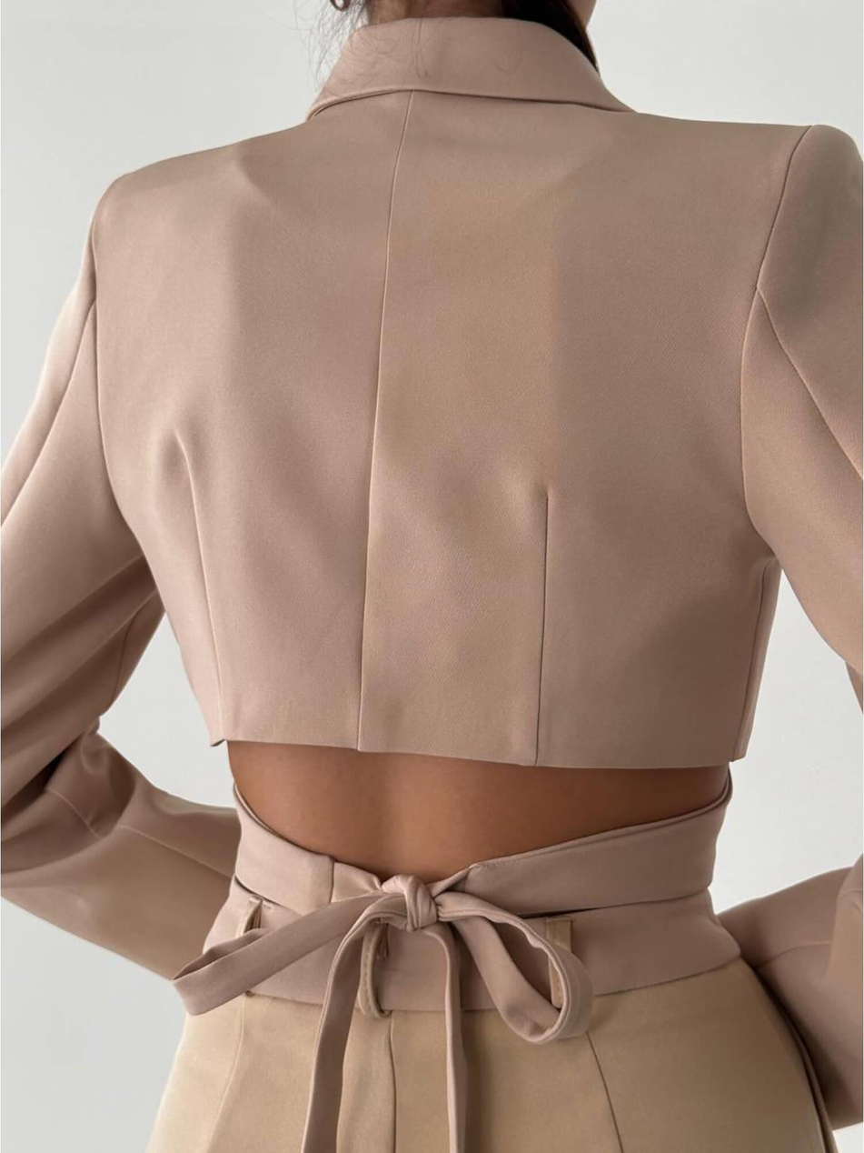 Bağlamalı Kısa Ceketli Takım 6040 BejCoral