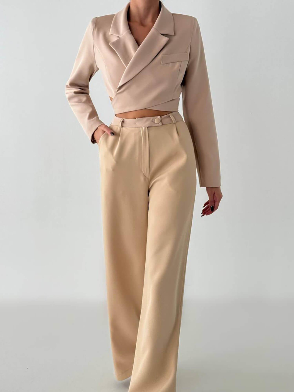 Bağlamalı Kısa Ceketli Takım 6040 BejCoral