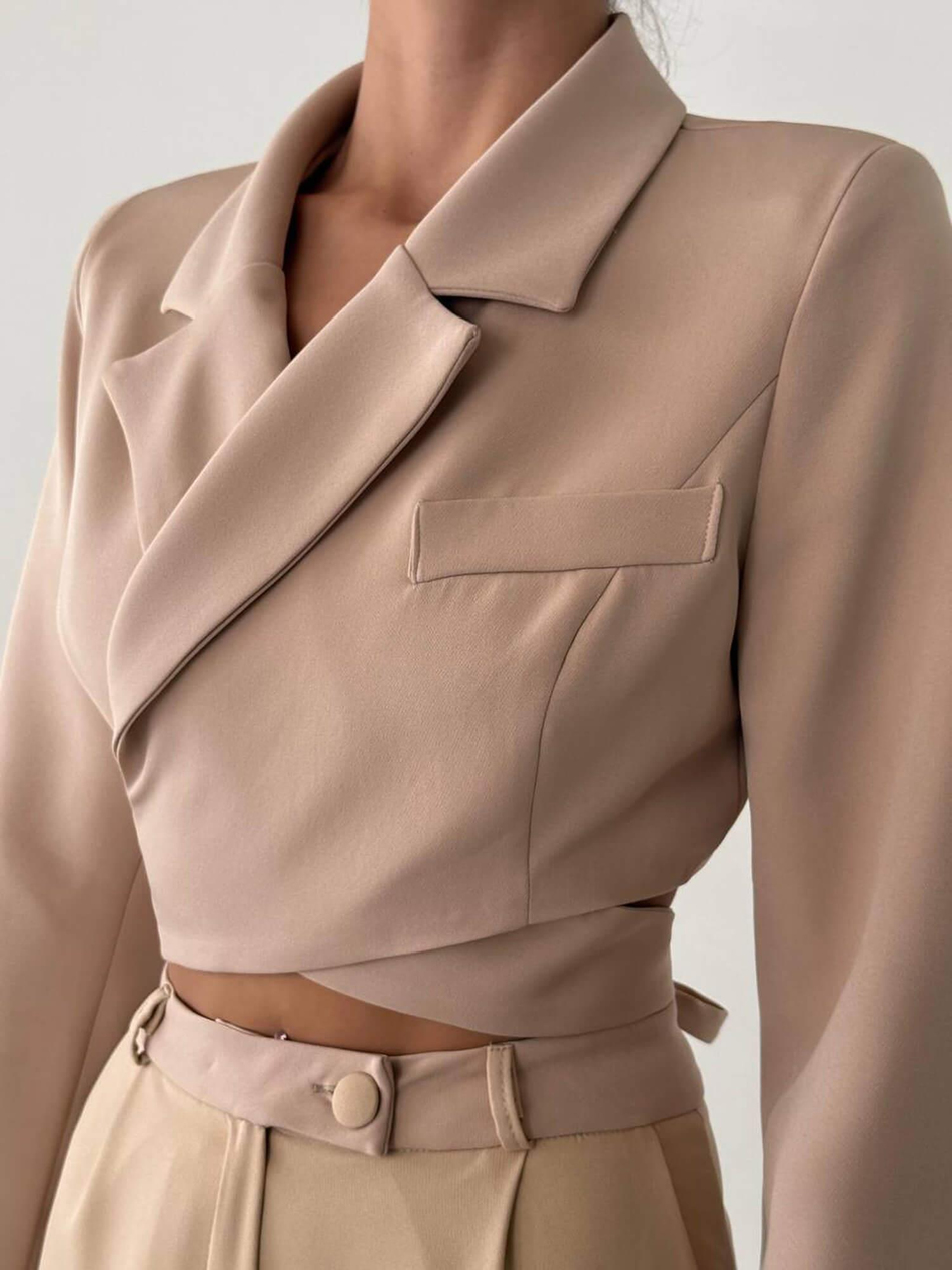 Bağlamalı Kısa Ceketli Takım 6040 BejCoral