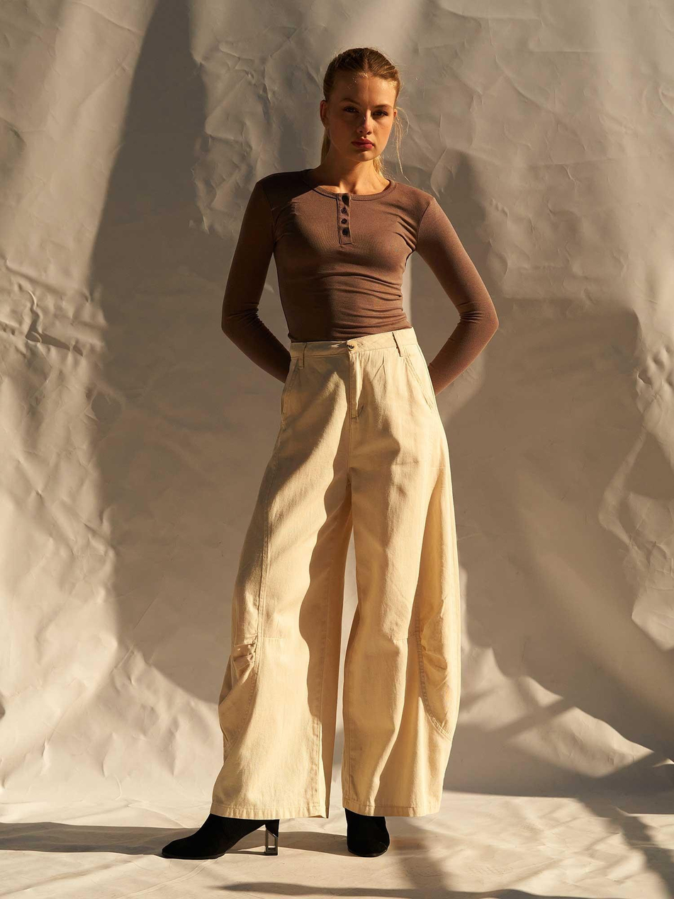 Barrel Kesim Gabardin Pantolon 031737 KremCoral