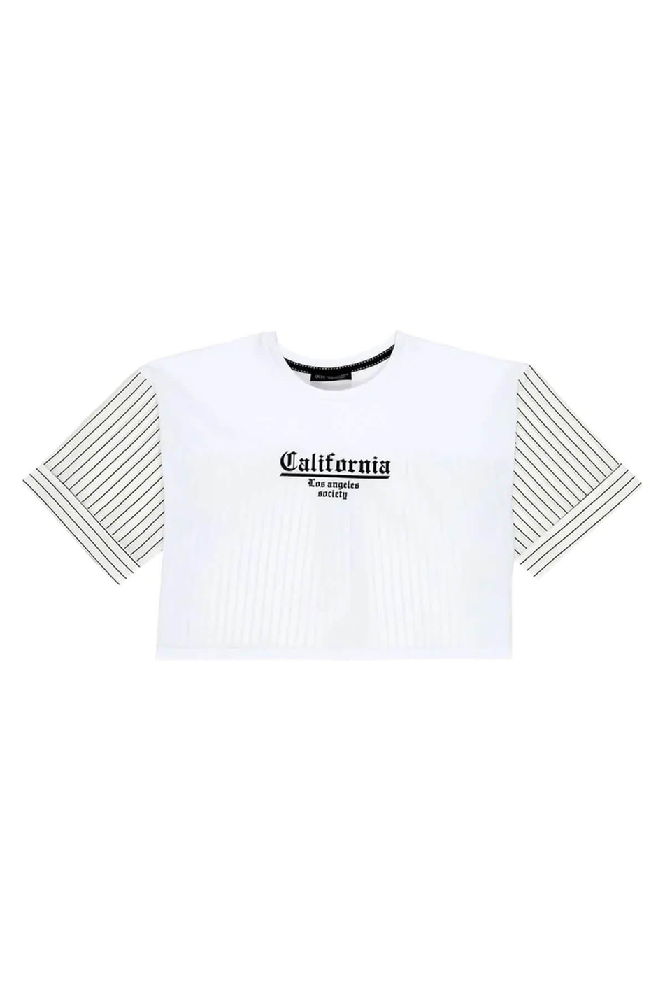 Baskı Detaylı Karışımlı T-Shirt Ekru-Coral