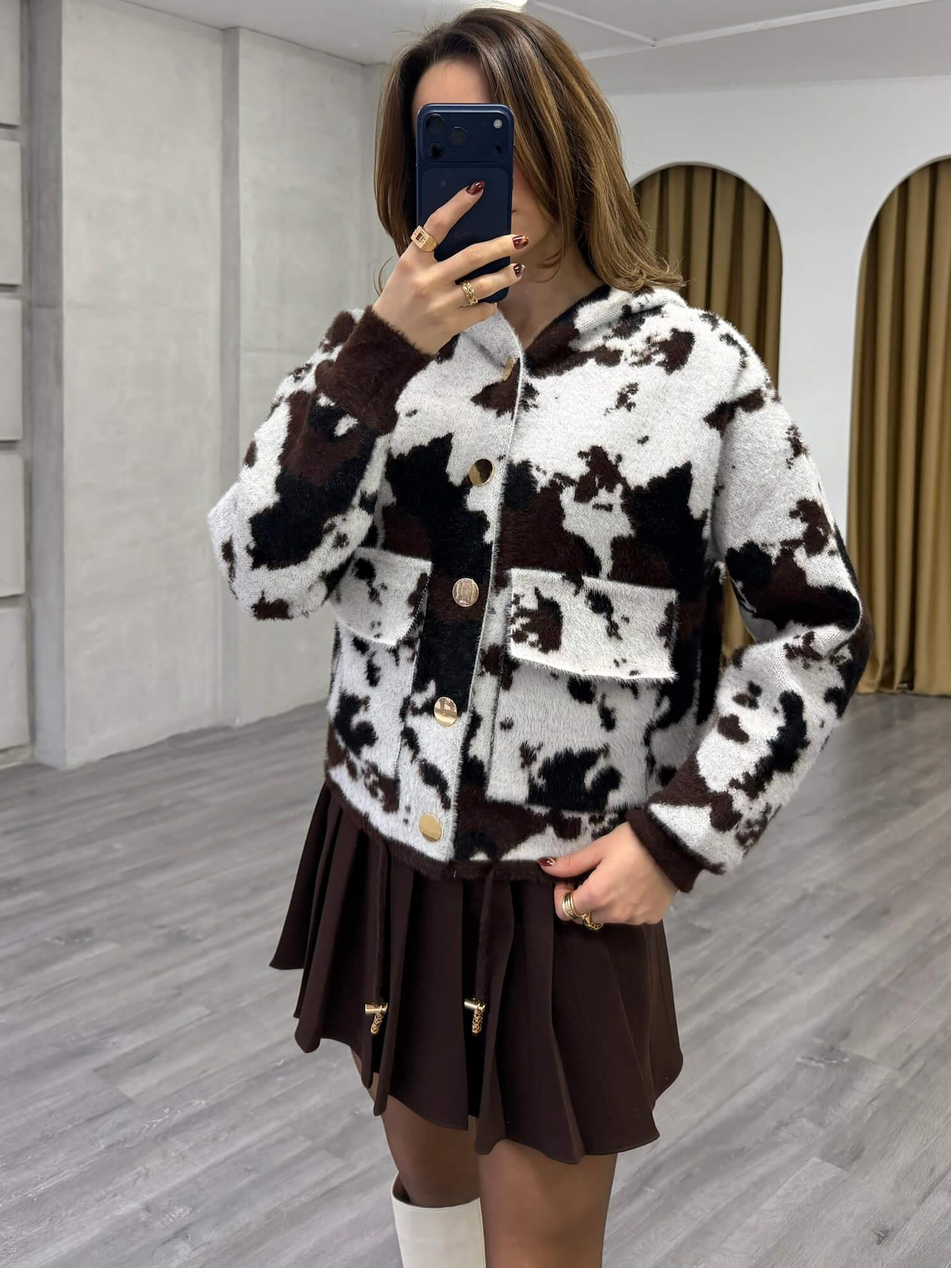 Batik Desenli Kapüşonlu Hırka 140547 VanilyaCoral