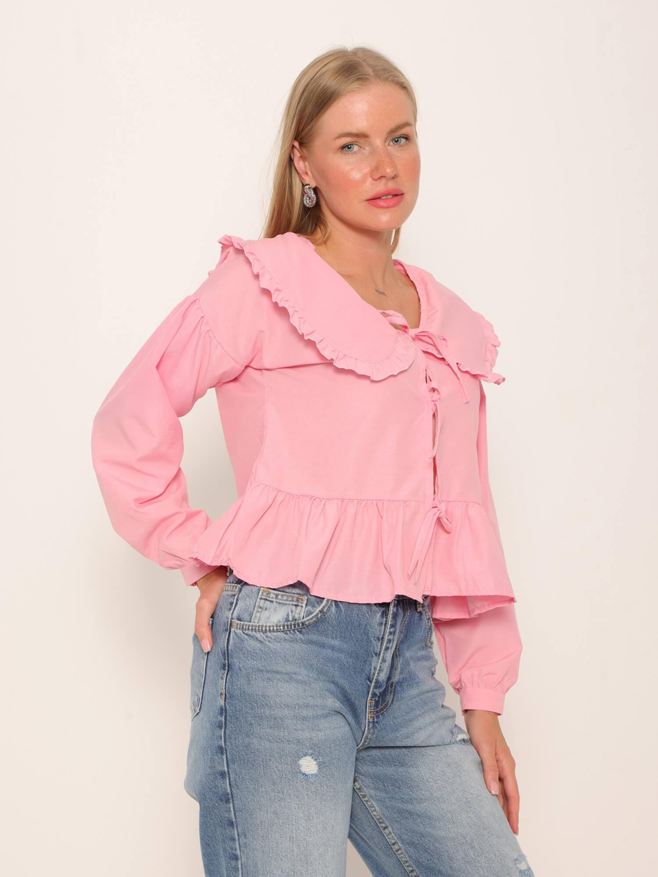 Bebe Yaka Bağlamalı Bluz Pembe-Coral
