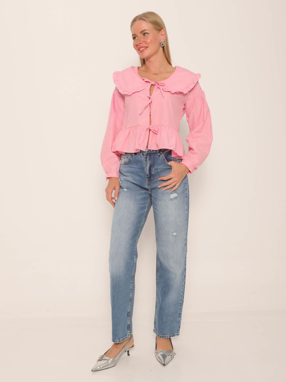 Bebe Yaka Bağlamalı Bluz Pembe-Coral