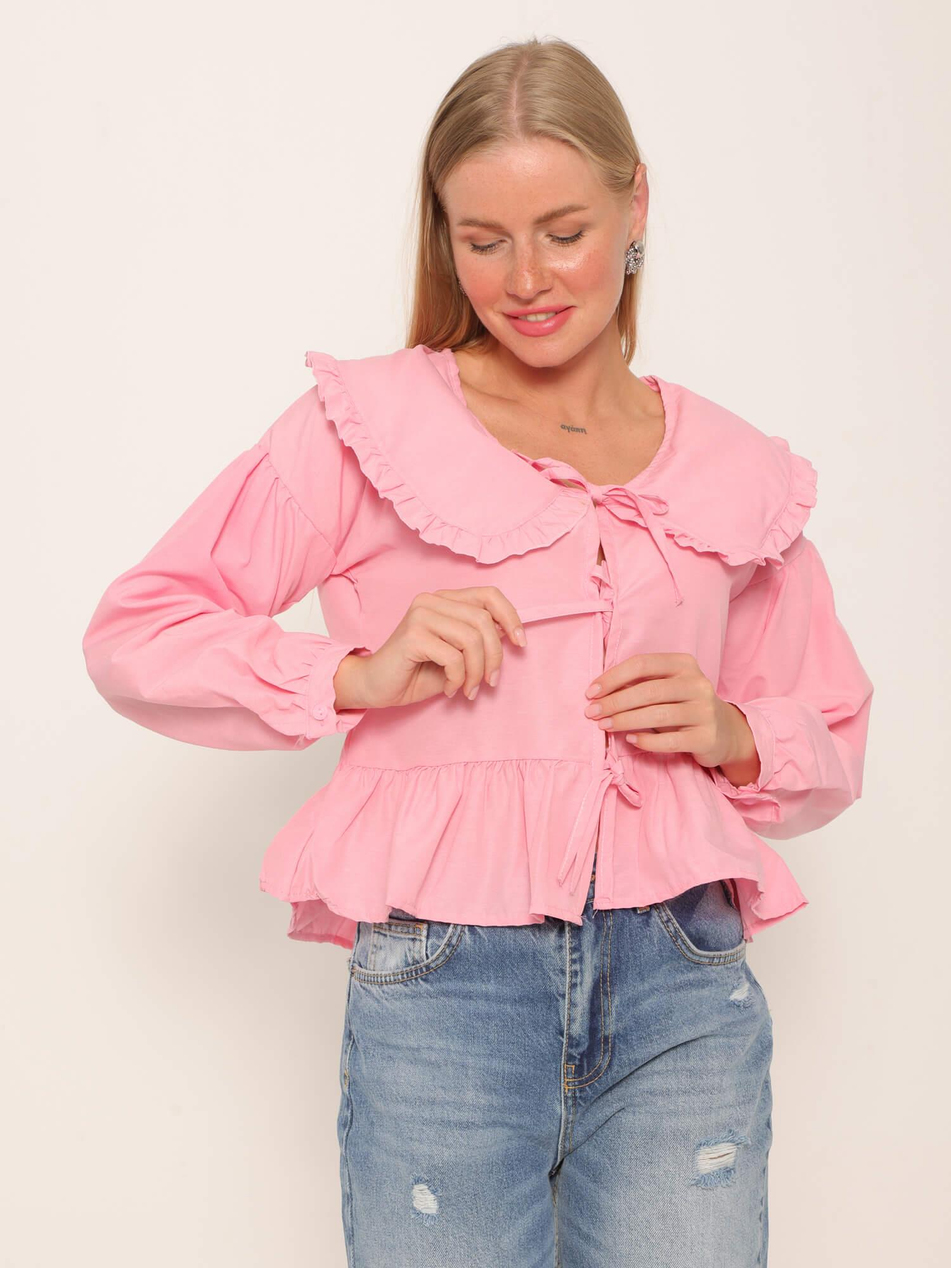 Bebe Yaka Bağlamalı Bluz Pembe-Coral