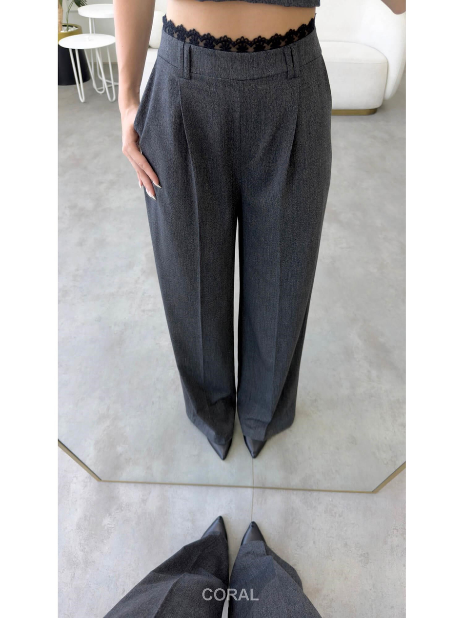 Beli Dantel Detaylı Bol Pantolon PNT02802 AntrasitCoral