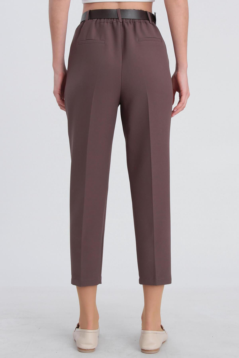 Beli Lastikli Atlas Pantolon Kahve-Coral