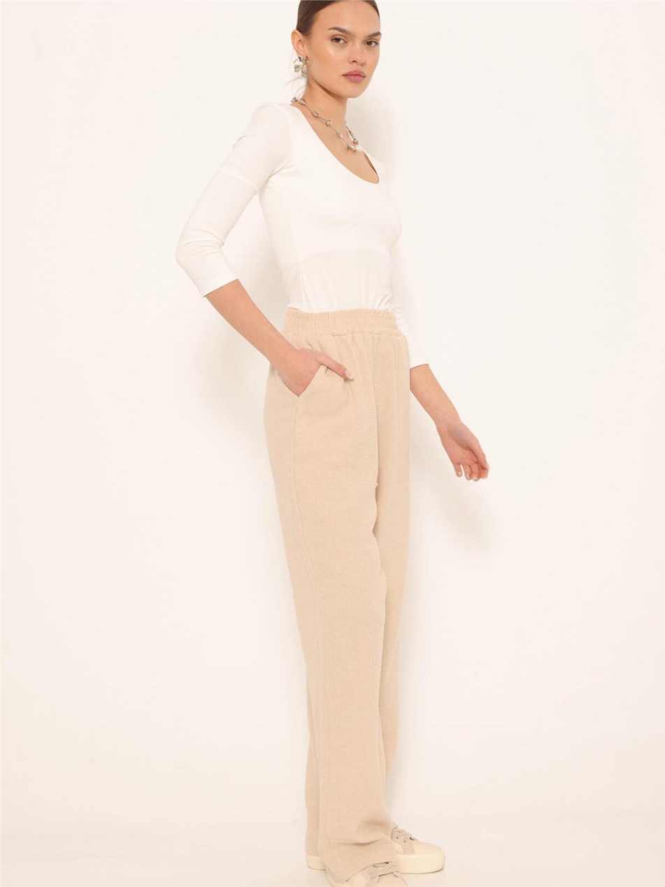 Beli Lastikli Pantolon Naturel-Coral