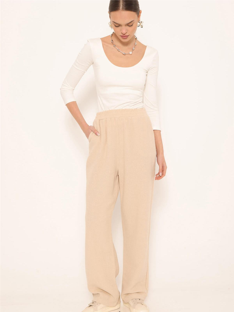 Beli Lastikli Pantolon Naturel-Coral