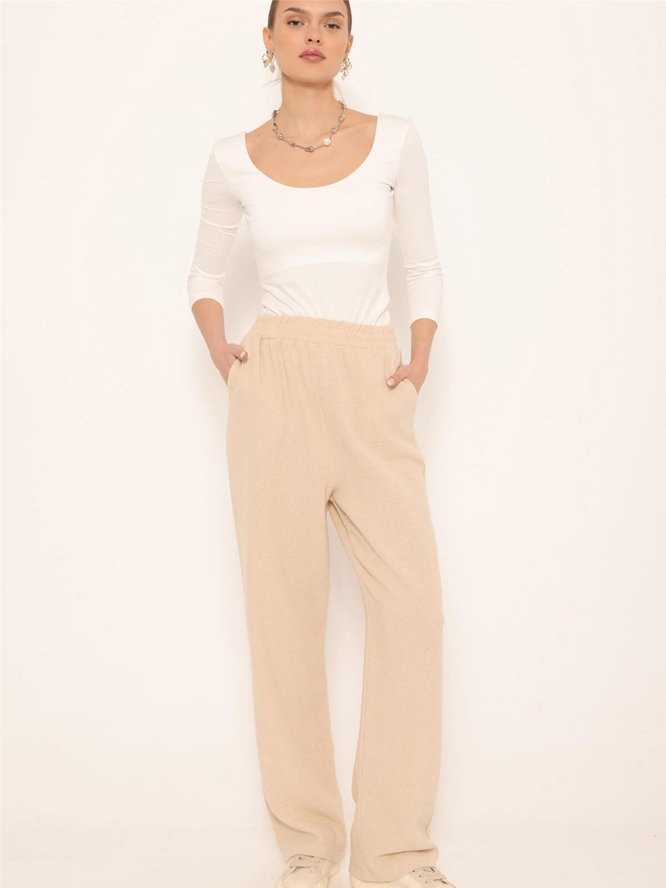 Beli Lastikli Pantolon Naturel-Coral