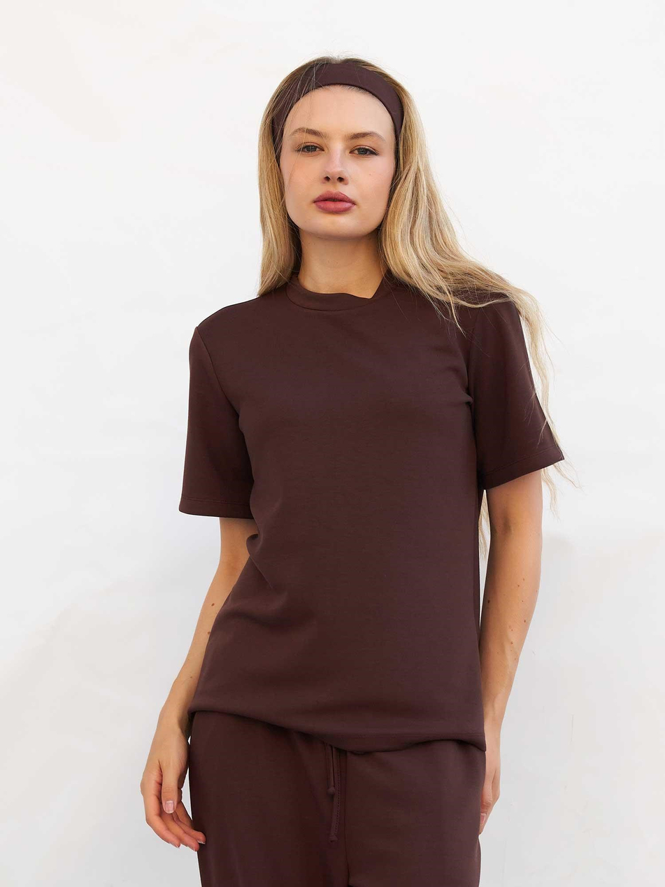 Bisiklet Yaka Oversize Tişört 050803 KahveCoral
