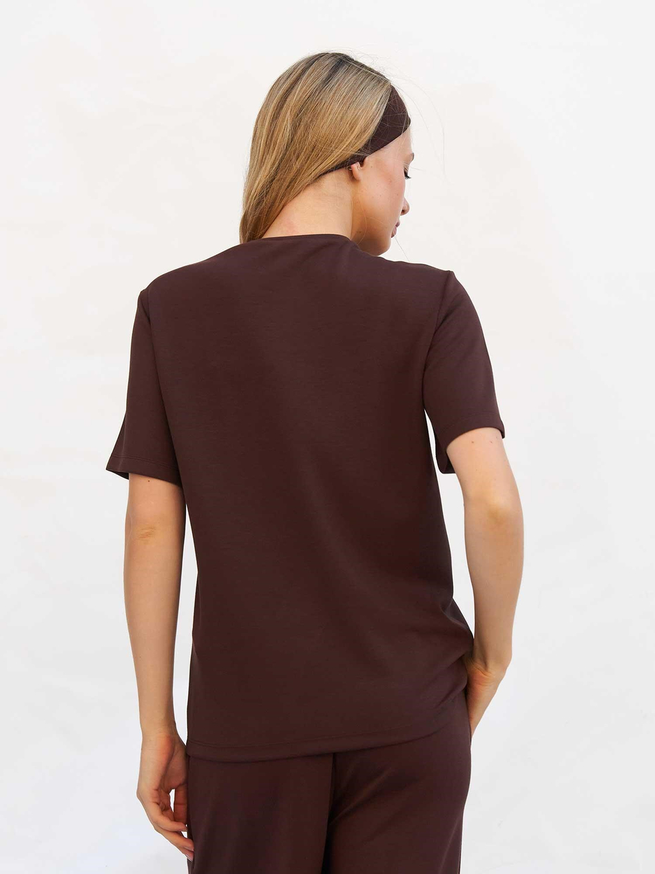 Bisiklet Yaka Oversize Tişört 050803 KahveCoral