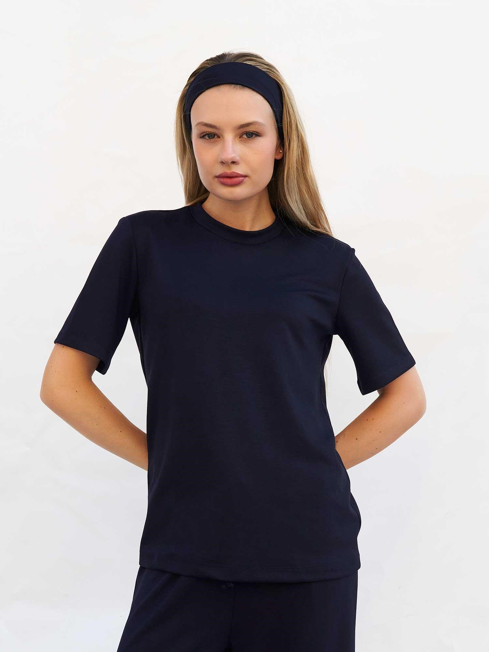 Bisiklet Yaka Oversize Tişört 050803 LacivertCoral