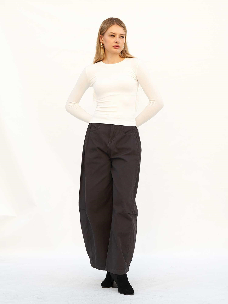 Bisiklet Yaka Parmaklı Basic Bluz 072040 EkruCoral
