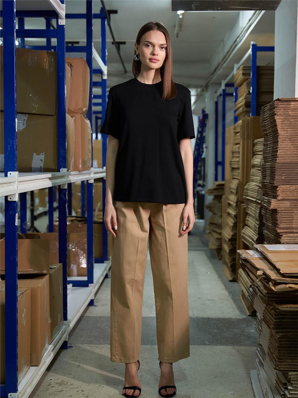 Bisiklet Yakalı Oversize Tshırt Siyah-Coral