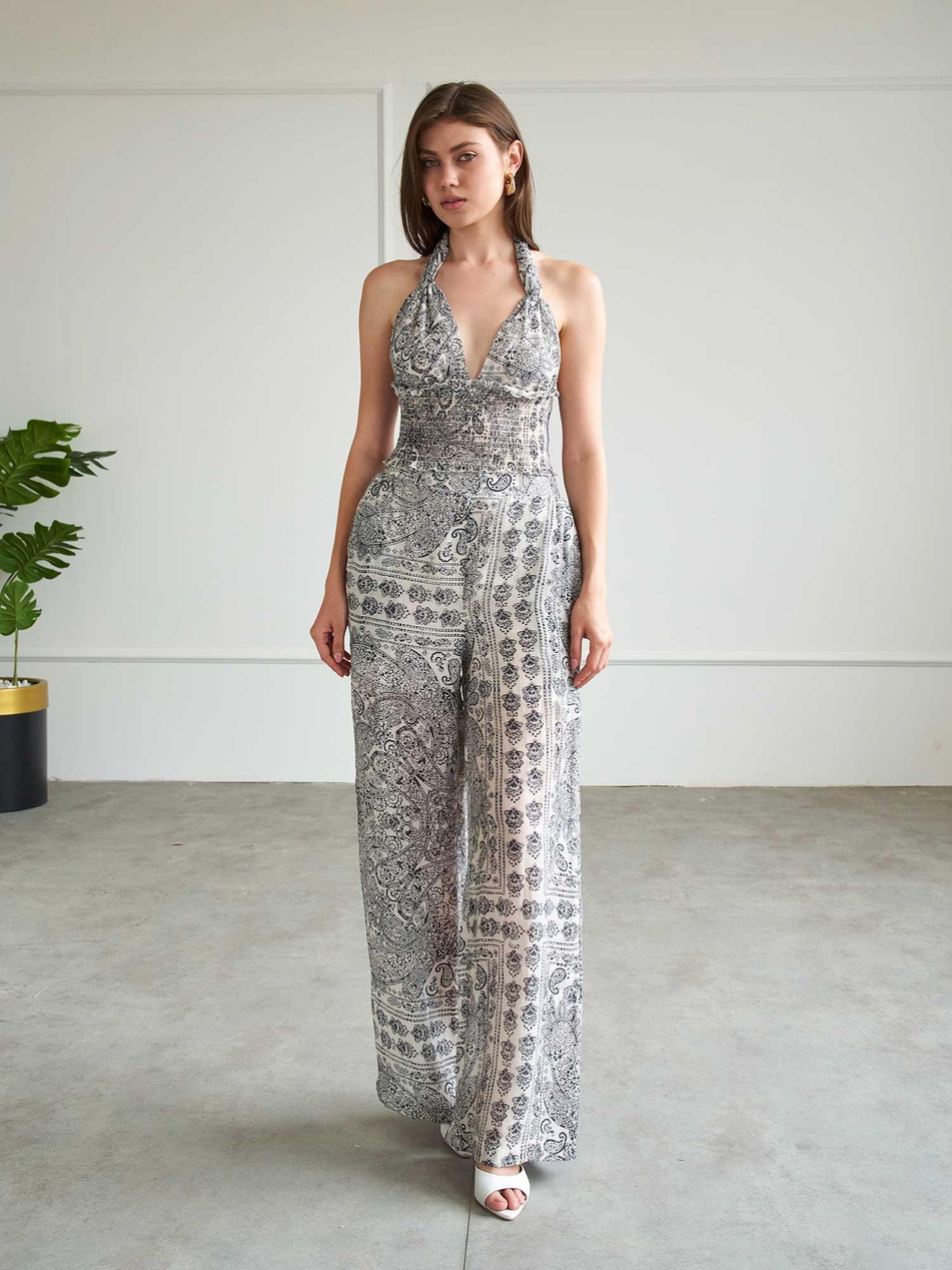 Bohem Desenli Crop Pantolon Takım 220669 LacivertCoral