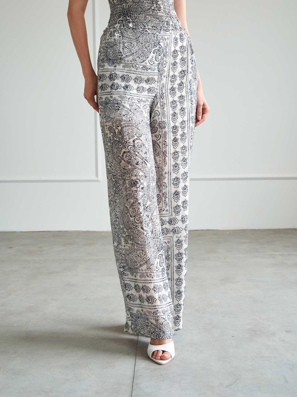 Bohem Desenli Crop Pantolon Takım 220669 LacivertCoral