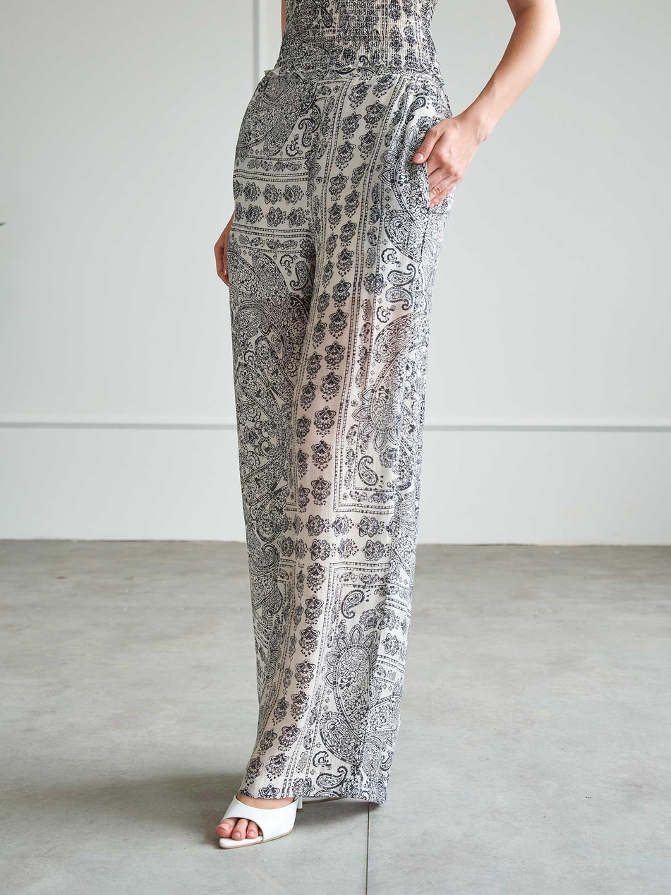 Bohem Desenli Crop Pantolon Takım 220669 LacivertCoral