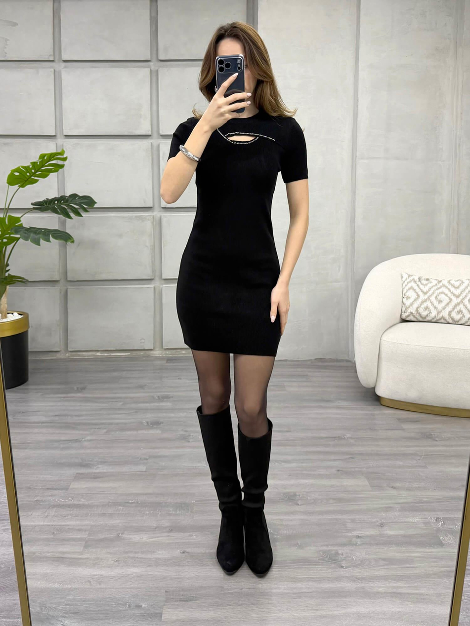 Boncuk Ve Göğüs Detaylı Elbise 140458 SiyahCoral