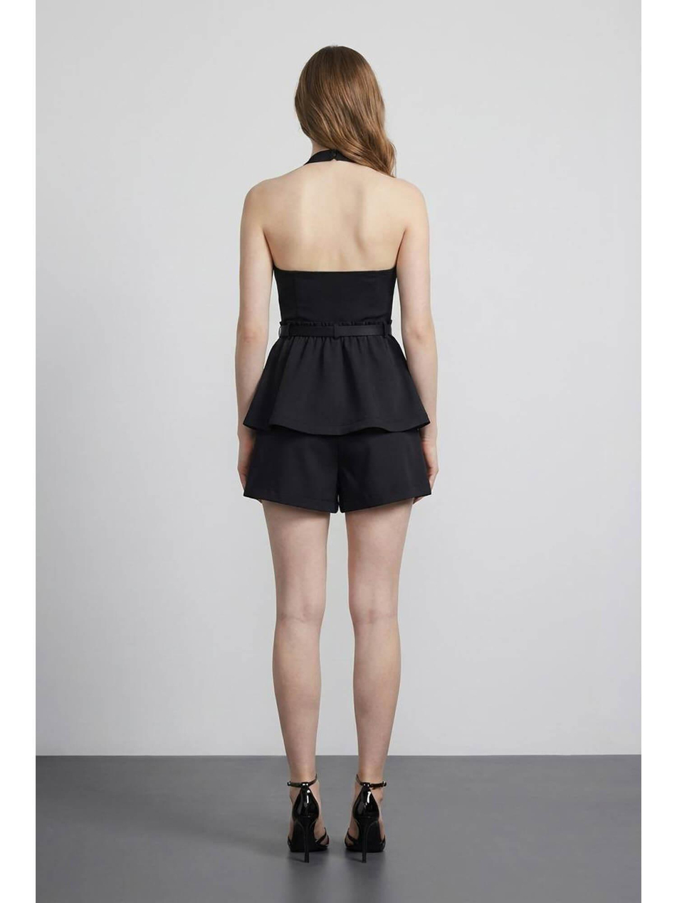 Boyun Askılı Kemerli Bluz Blz01475 SiyahCoral