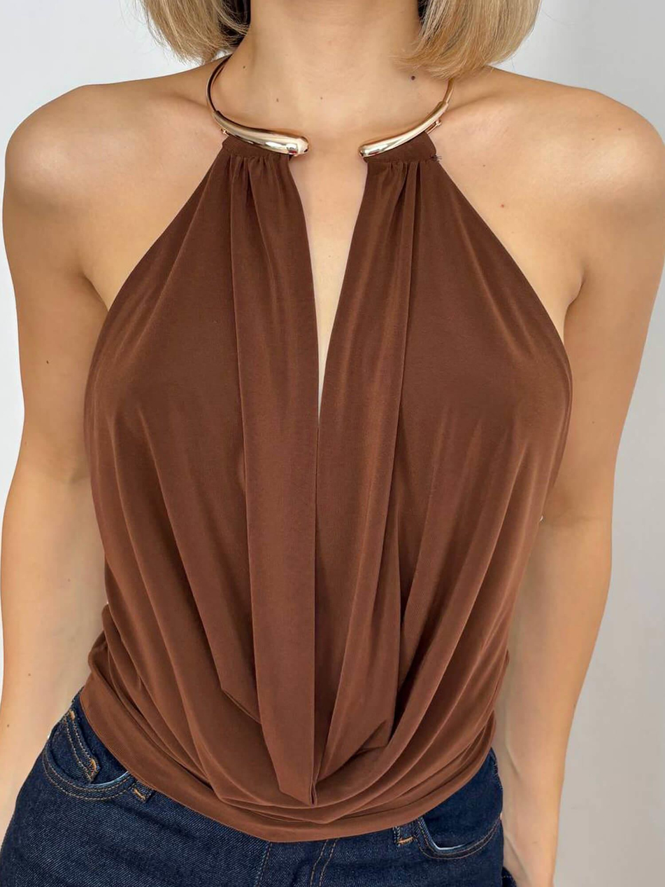 Boyundan Halka Askılı Bluz 20063 KahveCoral