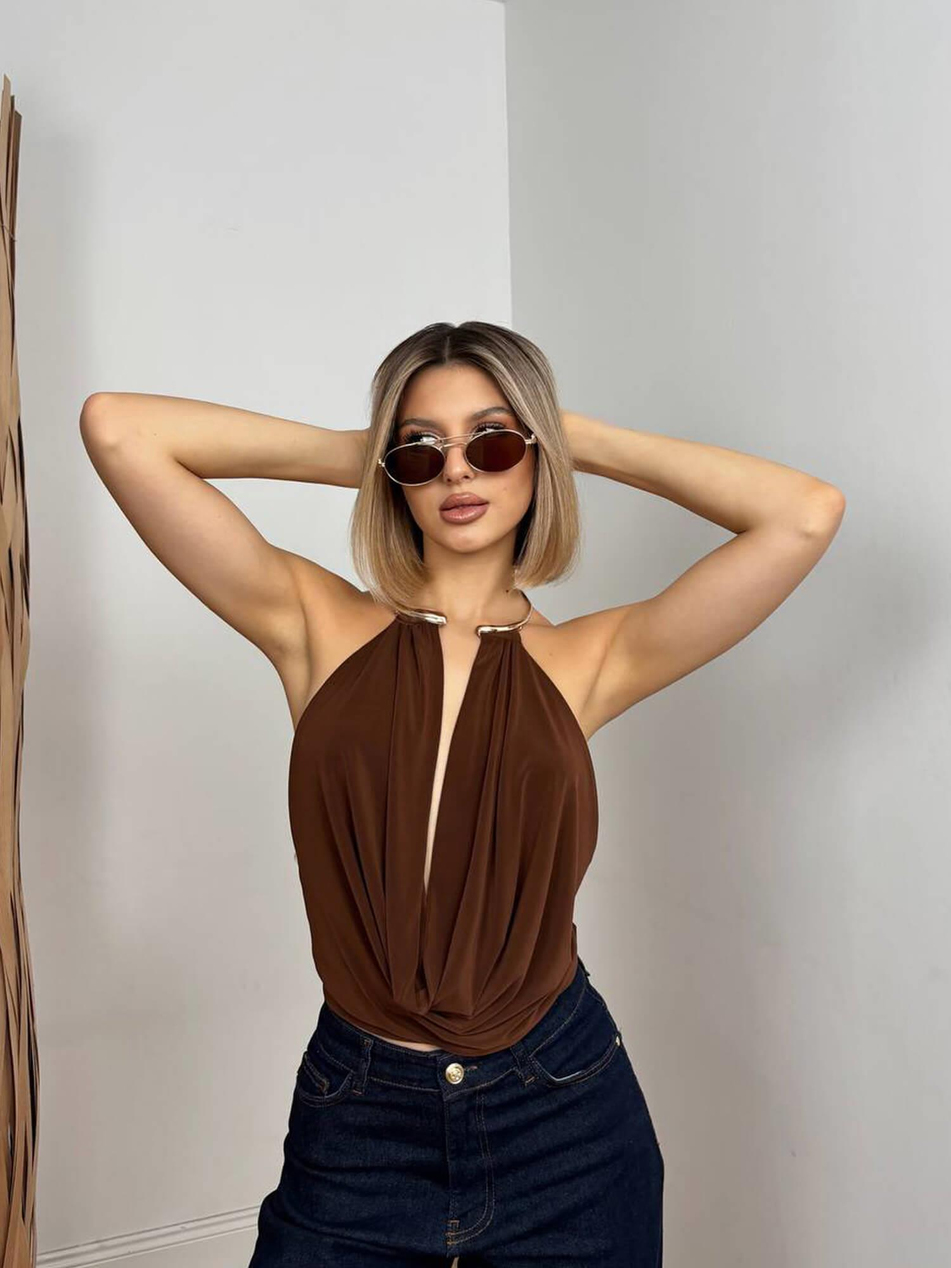 Boyundan Halka Askılı Bluz 20063 KahveCoral