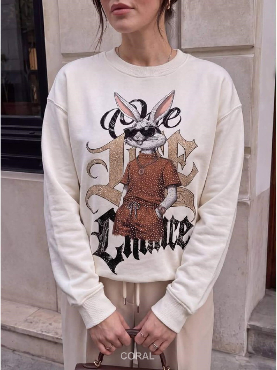 BugsBunny Taşlı SweatShirt 5924 BeyazCoral