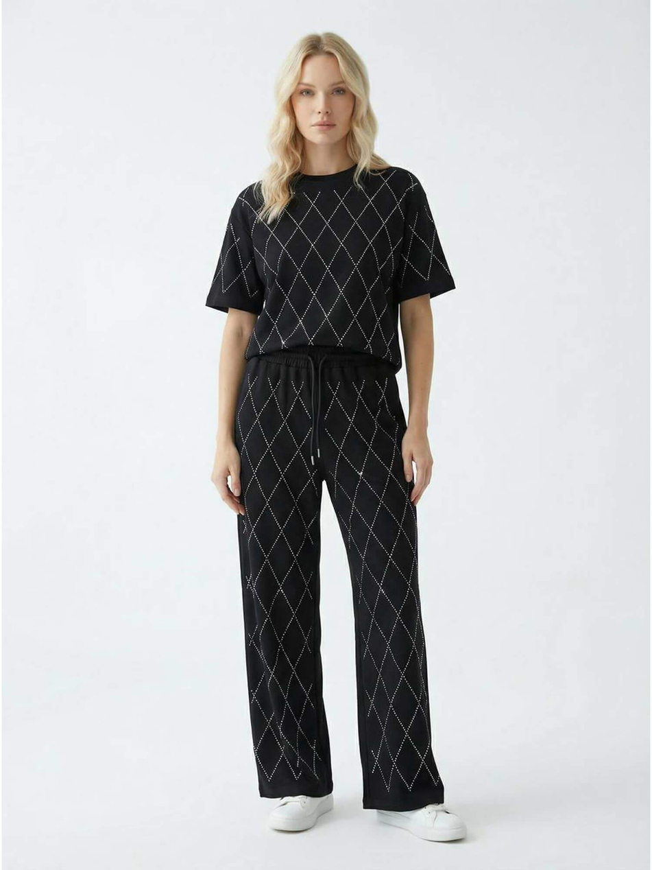 Büyük Baklava Taşlı Takım 7487 SiyahCoral