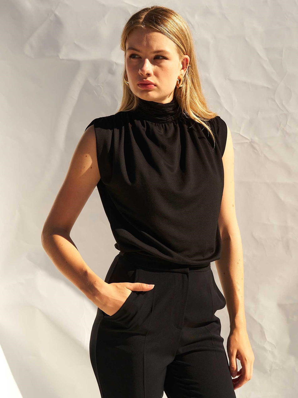 Büzgü Detaylı Örme Bodysuit 072008 SiyahCoral