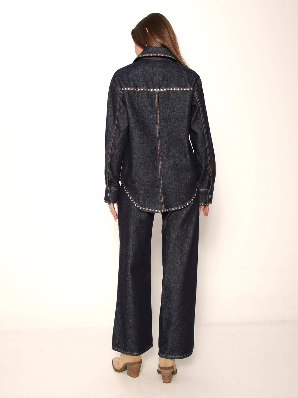 Çakım Detaylı Gömlekli Kot Takım 0622 LacivertCoral