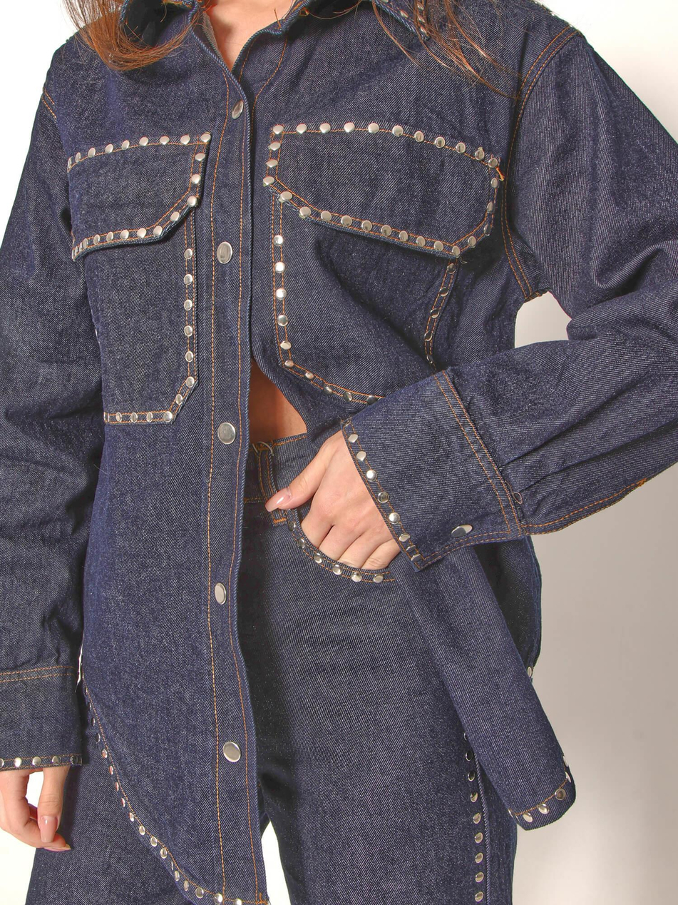 Çakım Detaylı Gömlekli Kot Takım 0622 LacivertCoral