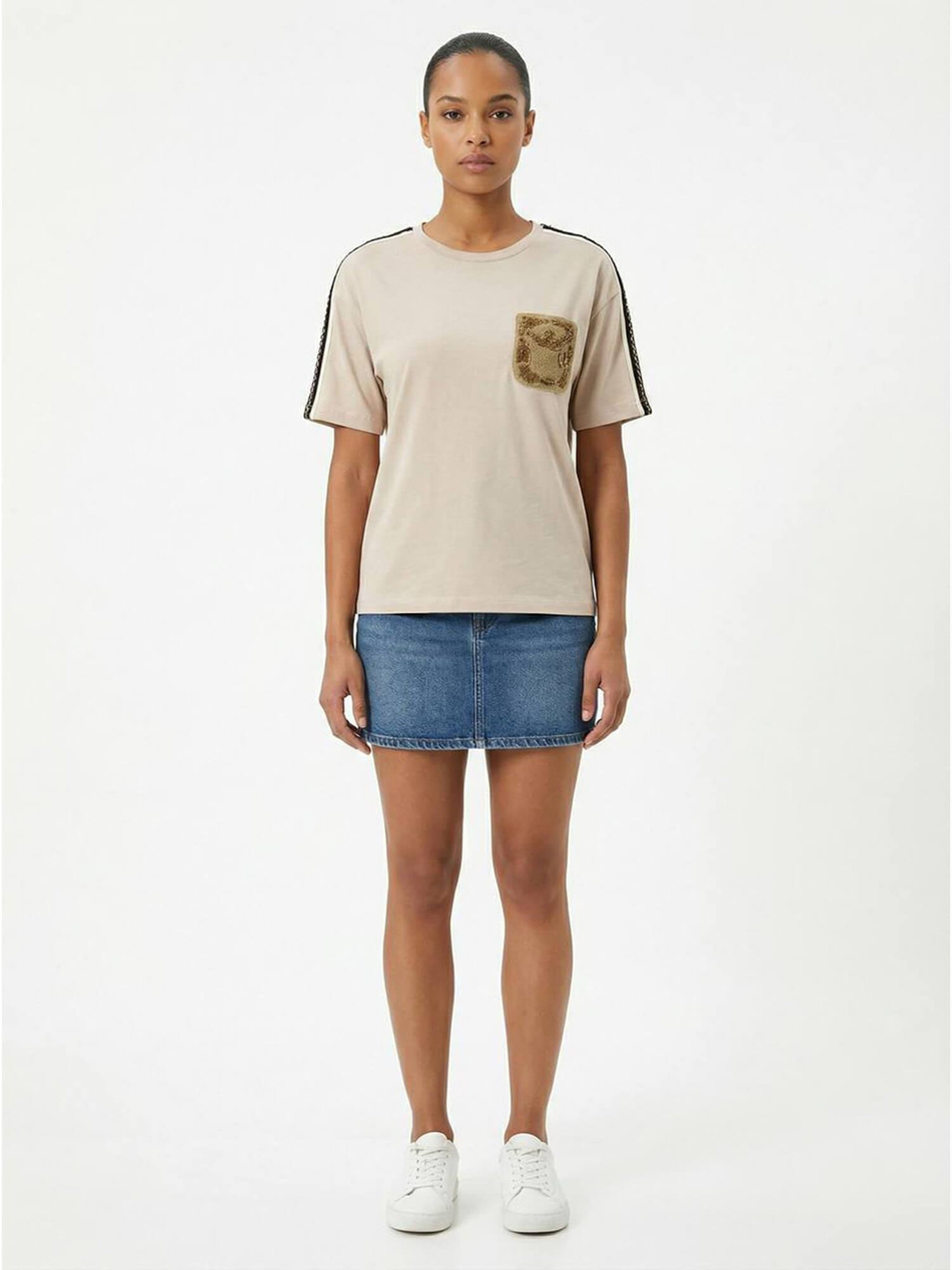 Cebi Pullu Nakışlı Tişört 7459 BejCoral