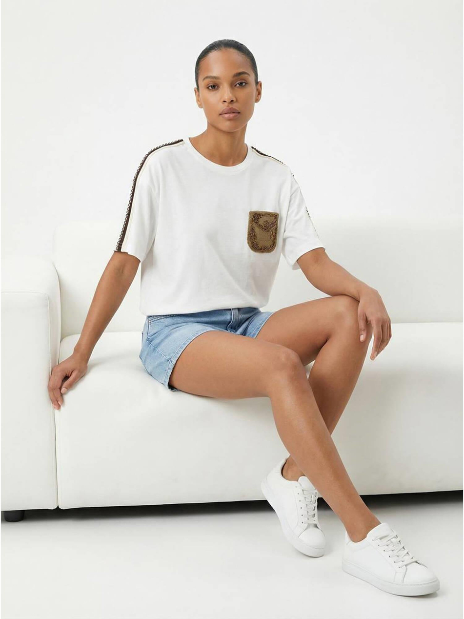 Cebi Pullu Nakışlı Tişört 7459 BeyazCoral