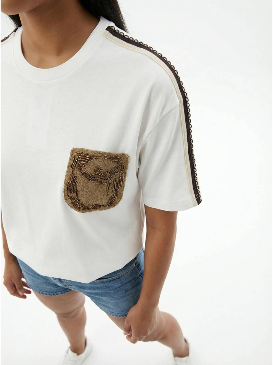 Cebi Pullu Nakışlı Tişört 7459 BeyazCoral