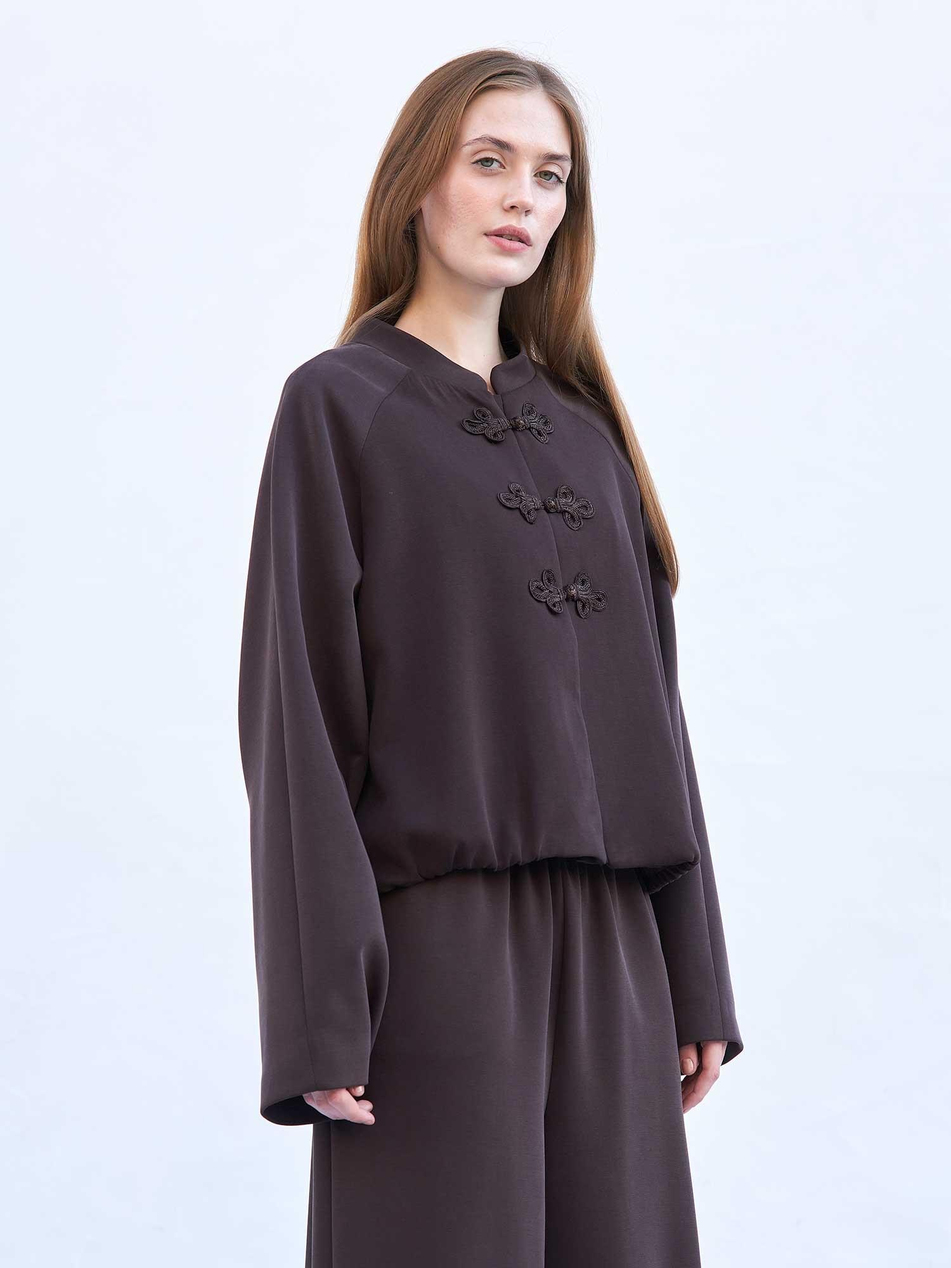 Ceket Pantolon Modal Örme Takım 220726 Bomber Koyu KahveCoral