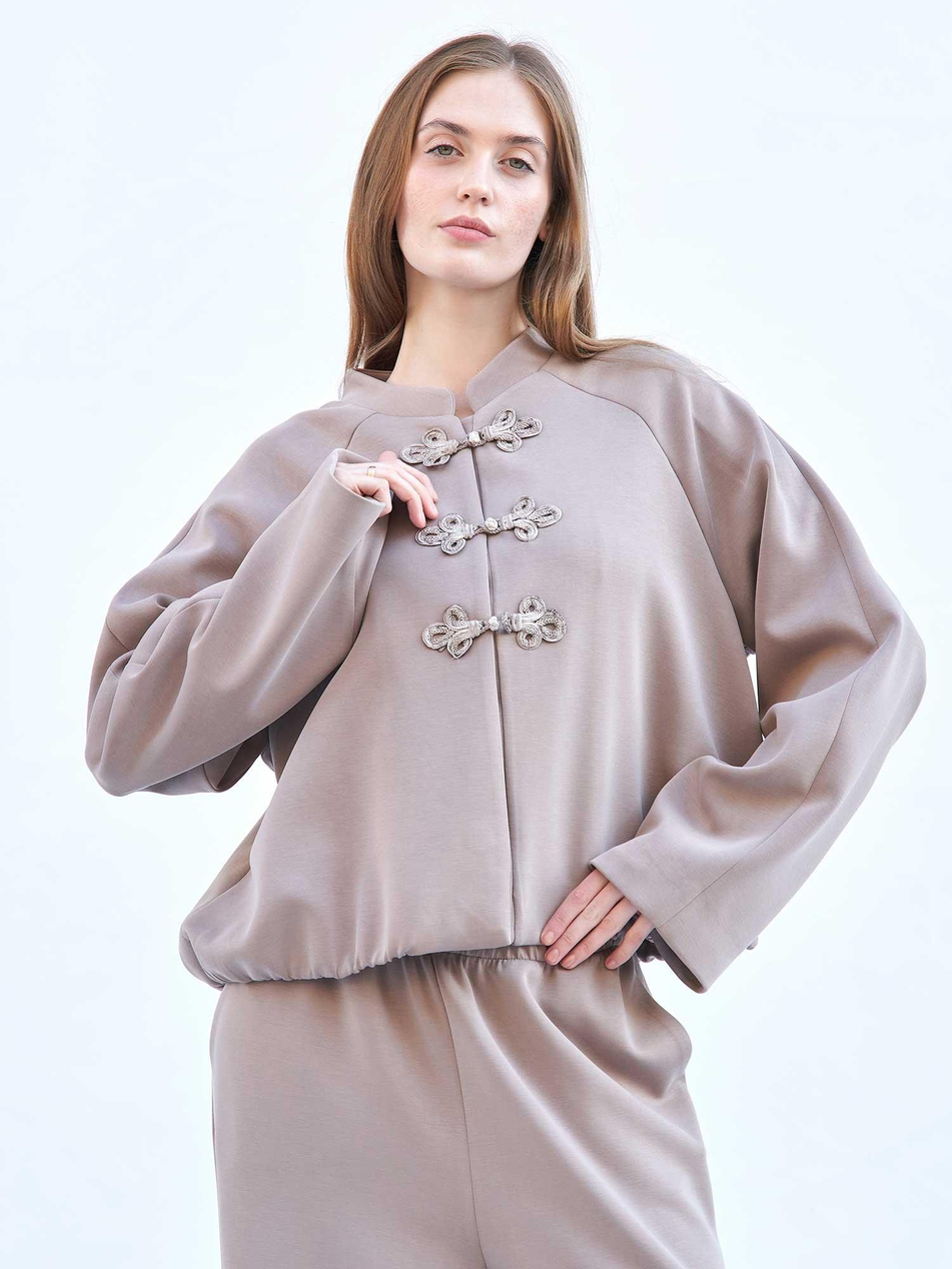 Ceket Pantolon Modal Örme Takım 220726 Bomber BejCoral