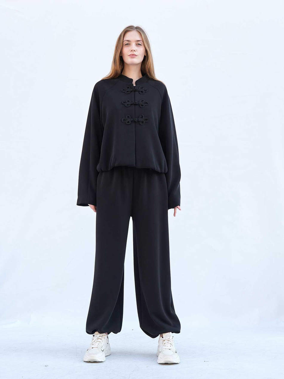 Ceket Pantolon Modal Örme Takım 220726 Bomber SiyahCoral