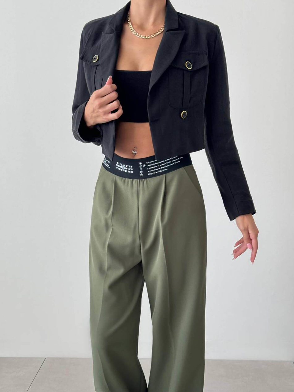 Cep Detaylı Kruvaze Kısa Bluz 3001 SiyahCoral