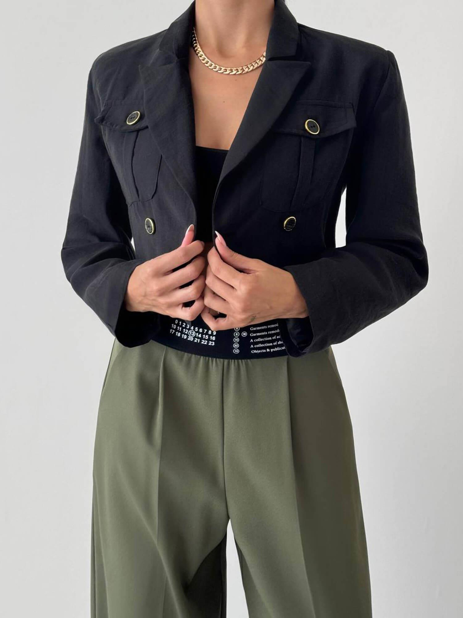 Cep Detaylı Kruvaze Kısa Bluz 3001 SiyahCoral