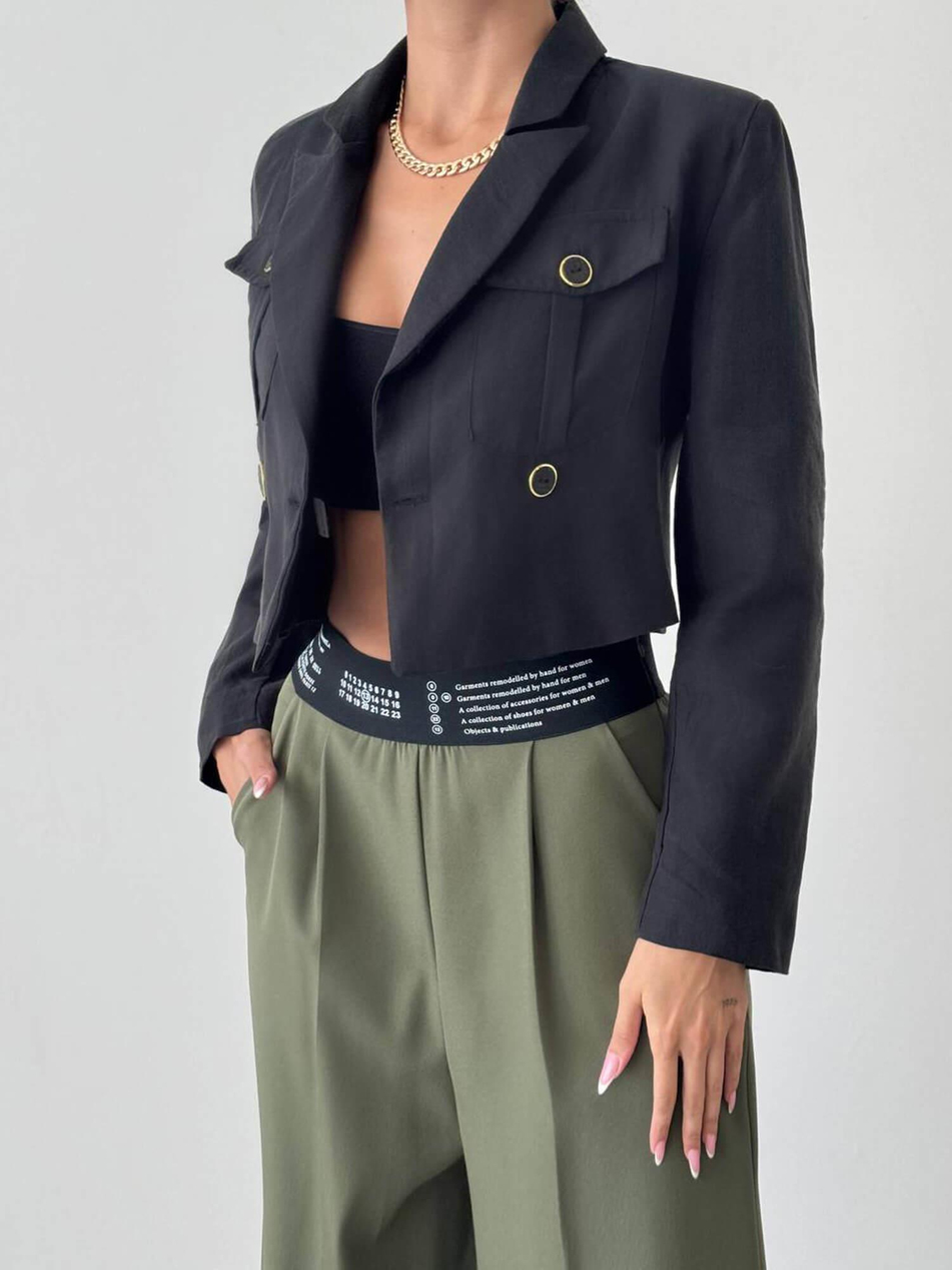 Cep Detaylı Kruvaze Kısa Bluz 3001 SiyahCoral