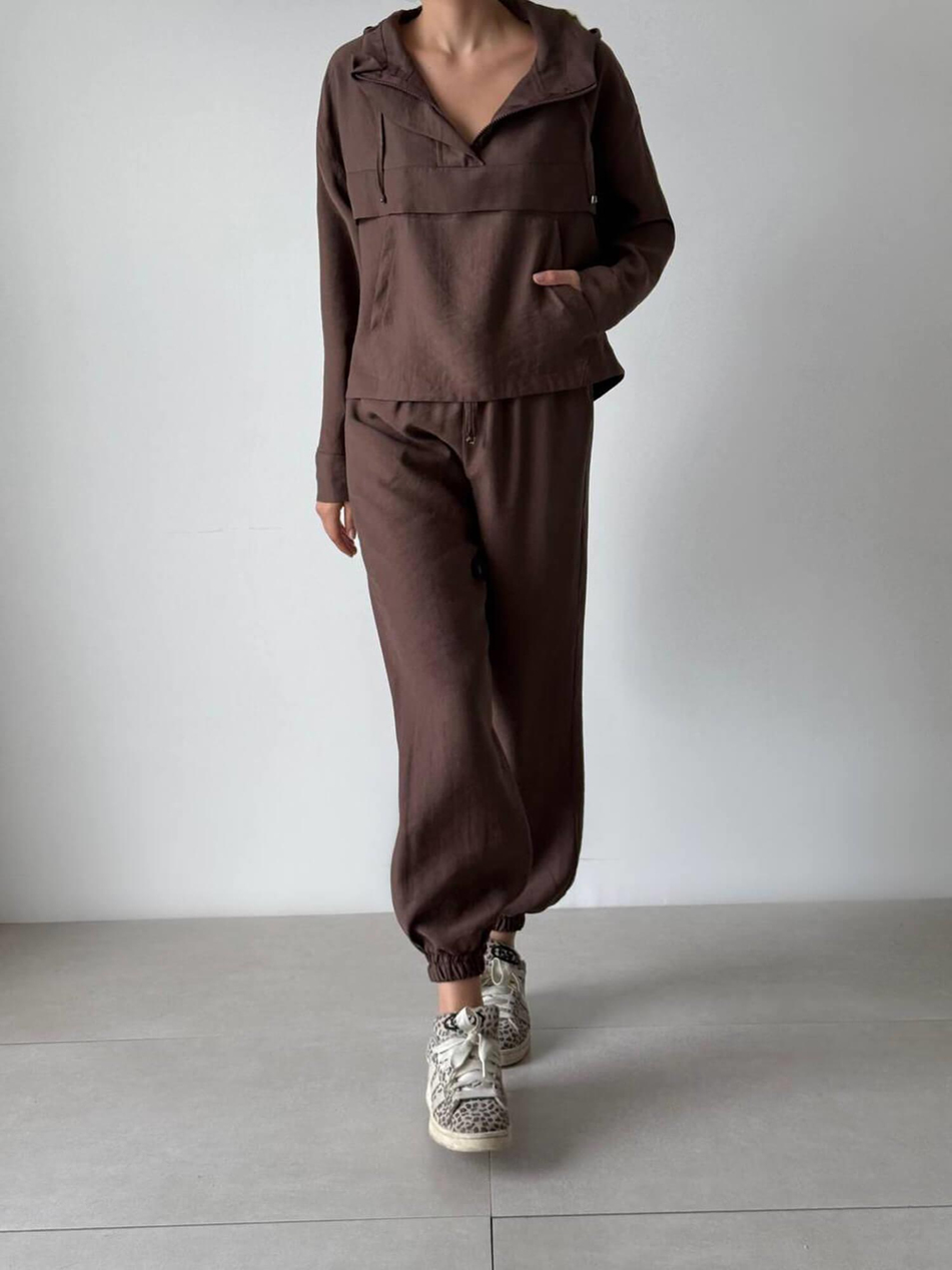 Cepli Fermuarlı Ceket Pantolon Takım 6029 KahveCoral