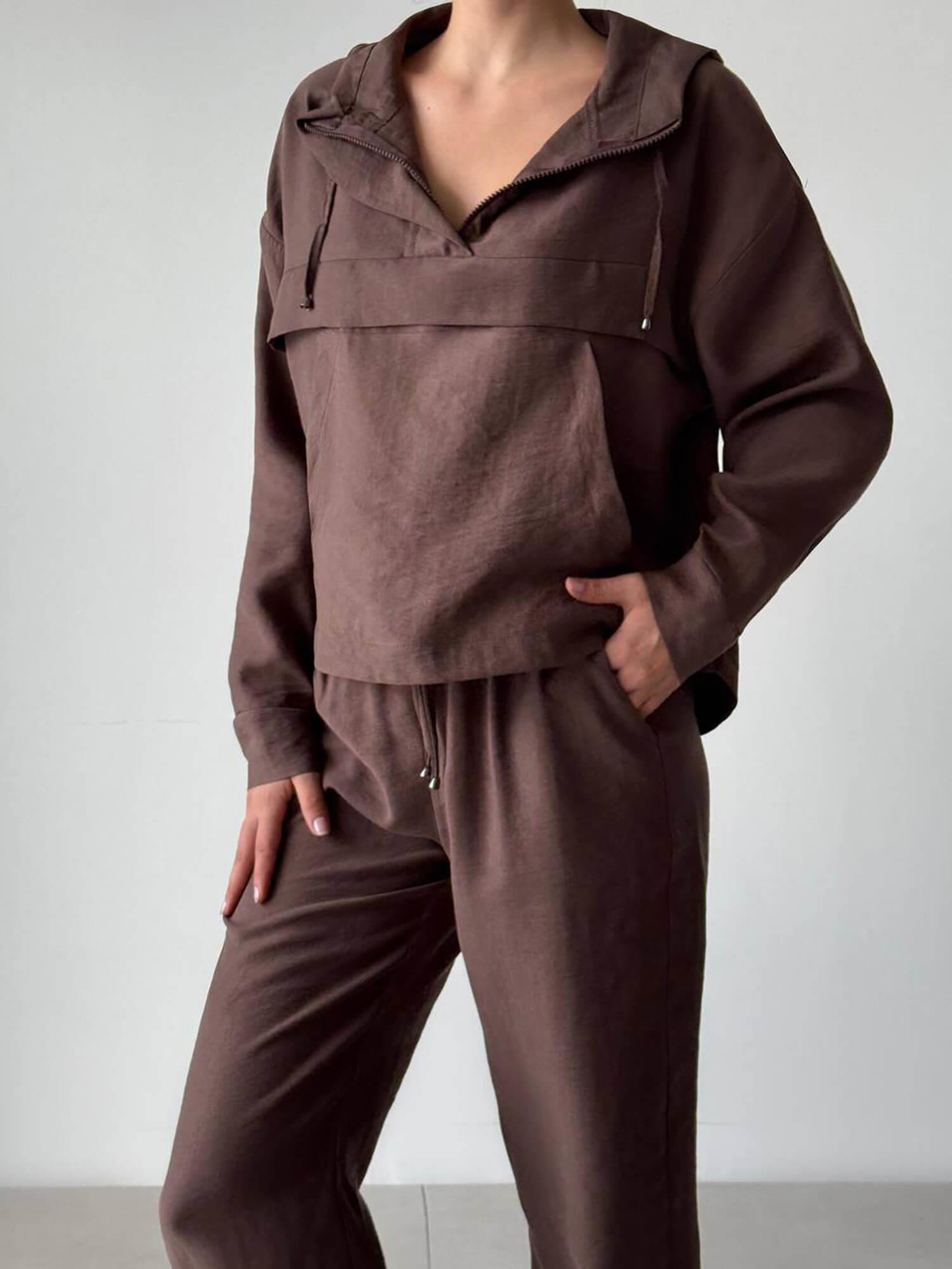 Cepli Fermuarlı Ceket Pantolon Takım 6029 KahveCoral