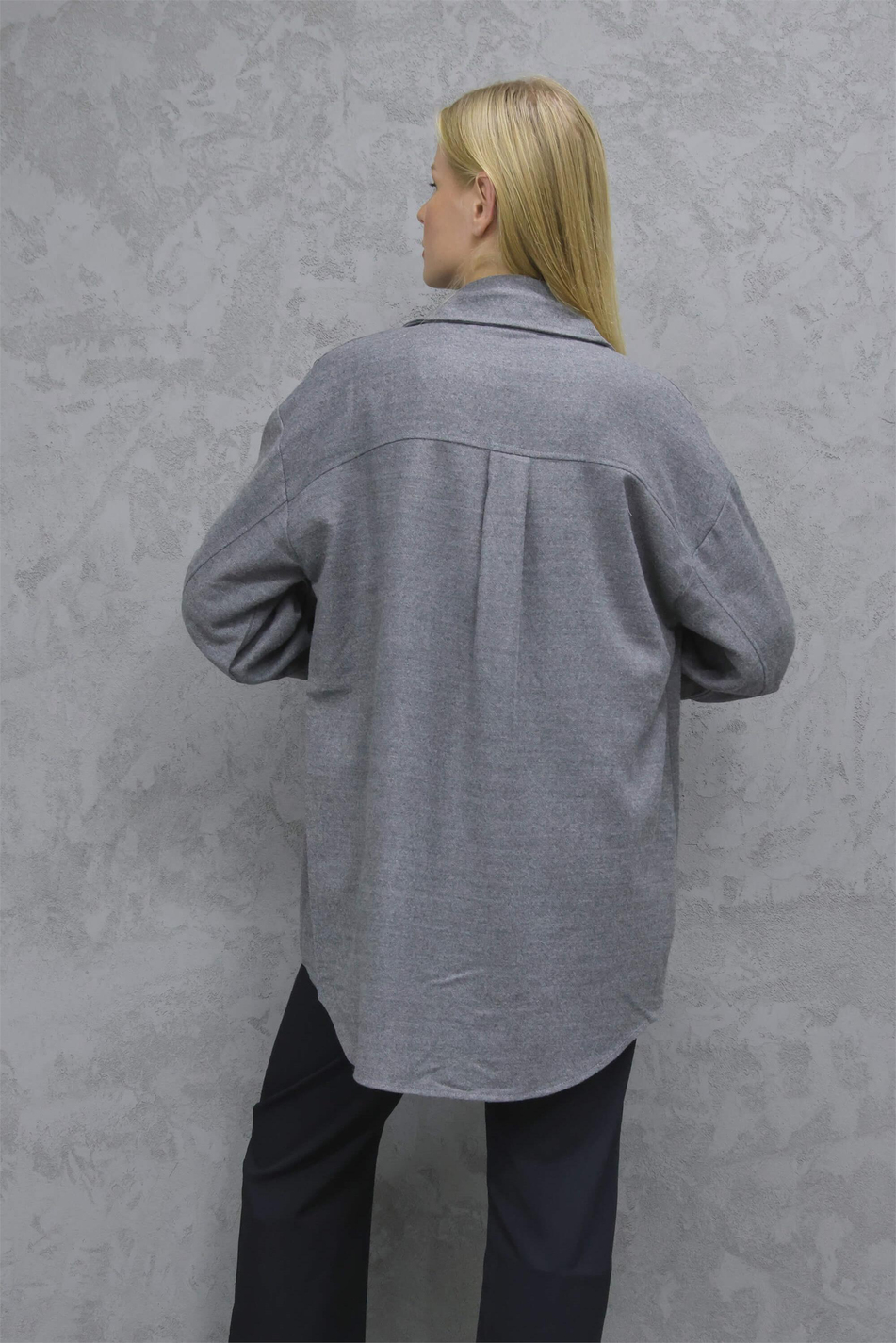 Çift Cepli Oversize Kaşe Gömlek Füme-Coral