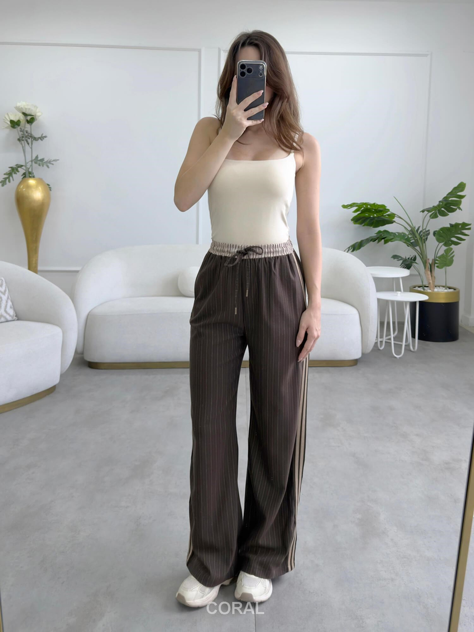Çift Şeritli Çizgili Pantolon PNT02643 KahveCoral