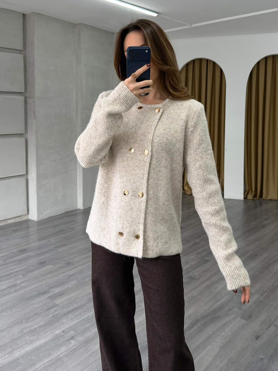 Çift Sıra Düğmeli Hırka 75311 Açık BejCoral