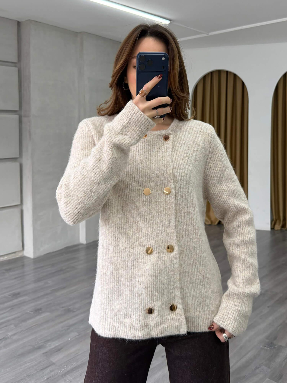 Çift Sıra Düğmeli Hırka 75311 Açık BejCoral